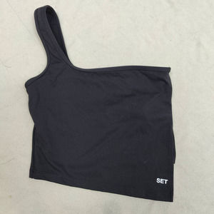 SET Active Black One-Shoulder Sports Bra
